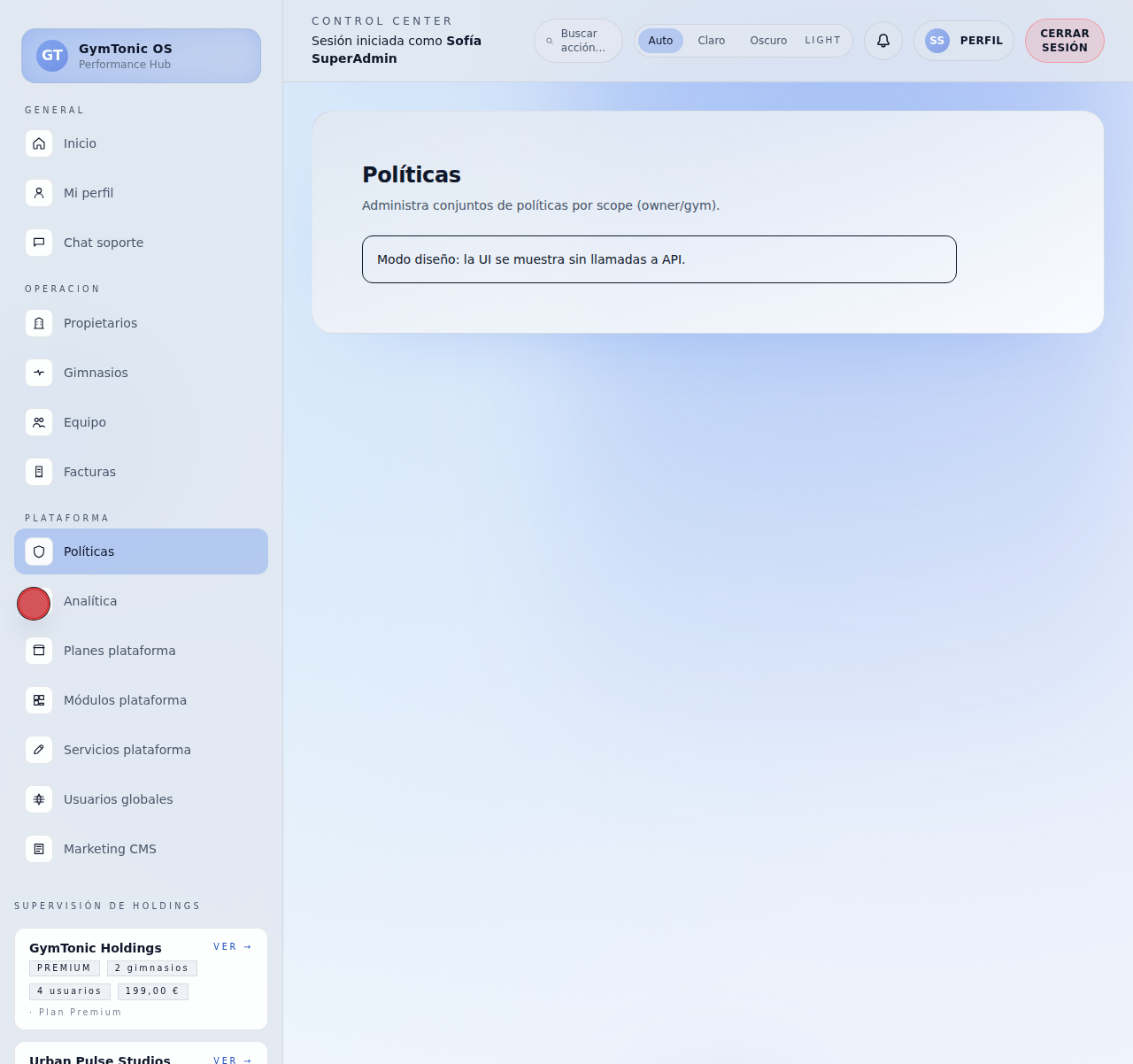 Políticas super admin