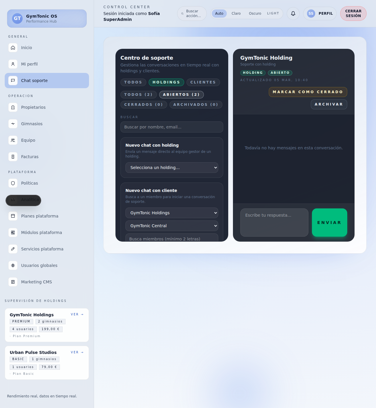 Panel chat super admin